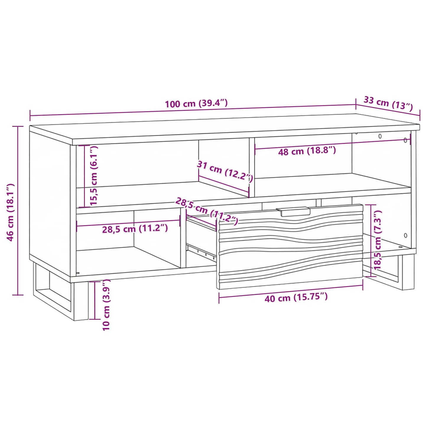 vidaXL TV-Einheiten mit Schubladen Weiß 105 x 33 x 46 cm Holzwerkstoff