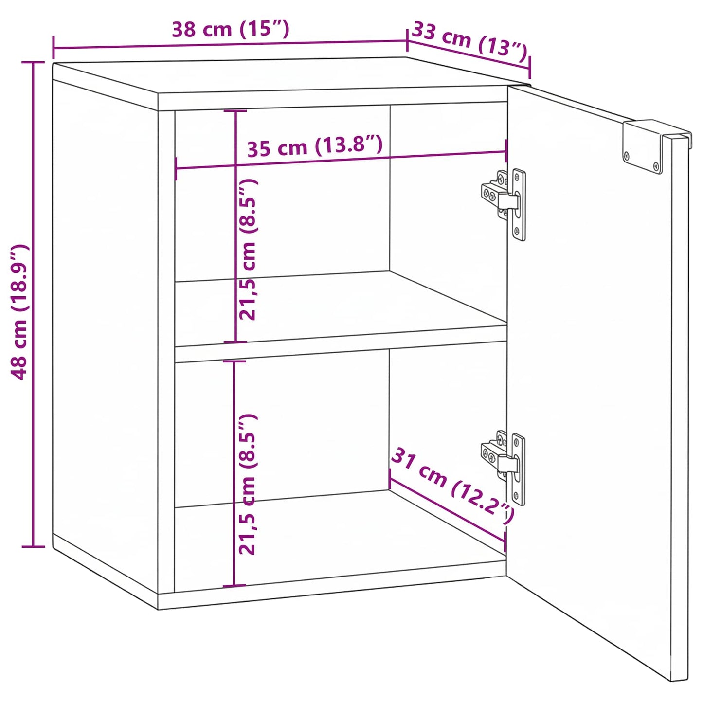 vidaXL Waschbeckenschrank mit Tür Weiß 38 x 33,5 x 48 cm Holzwerkstoff