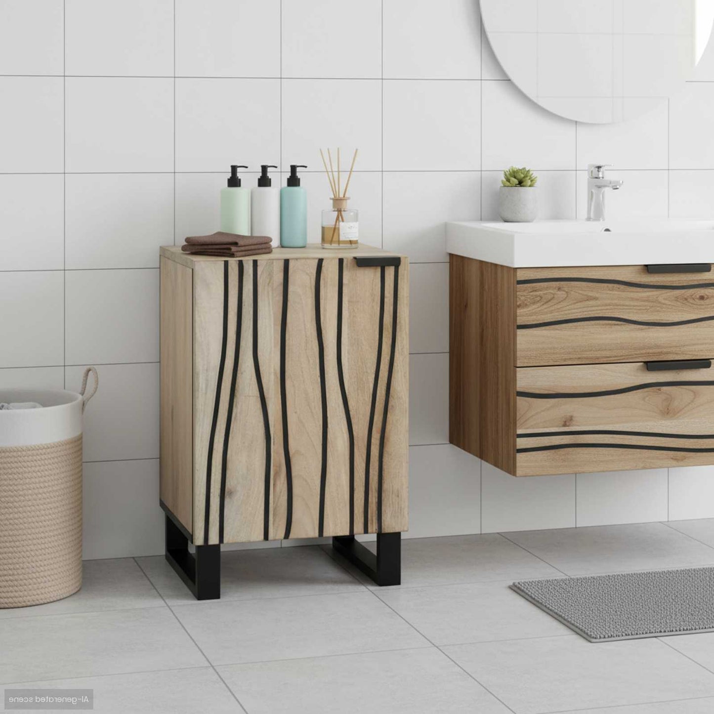 vidaXL Waschbeckenschrank mit Tür Weiß 38 x 33,5 x 58 cm Holzwerkstoff