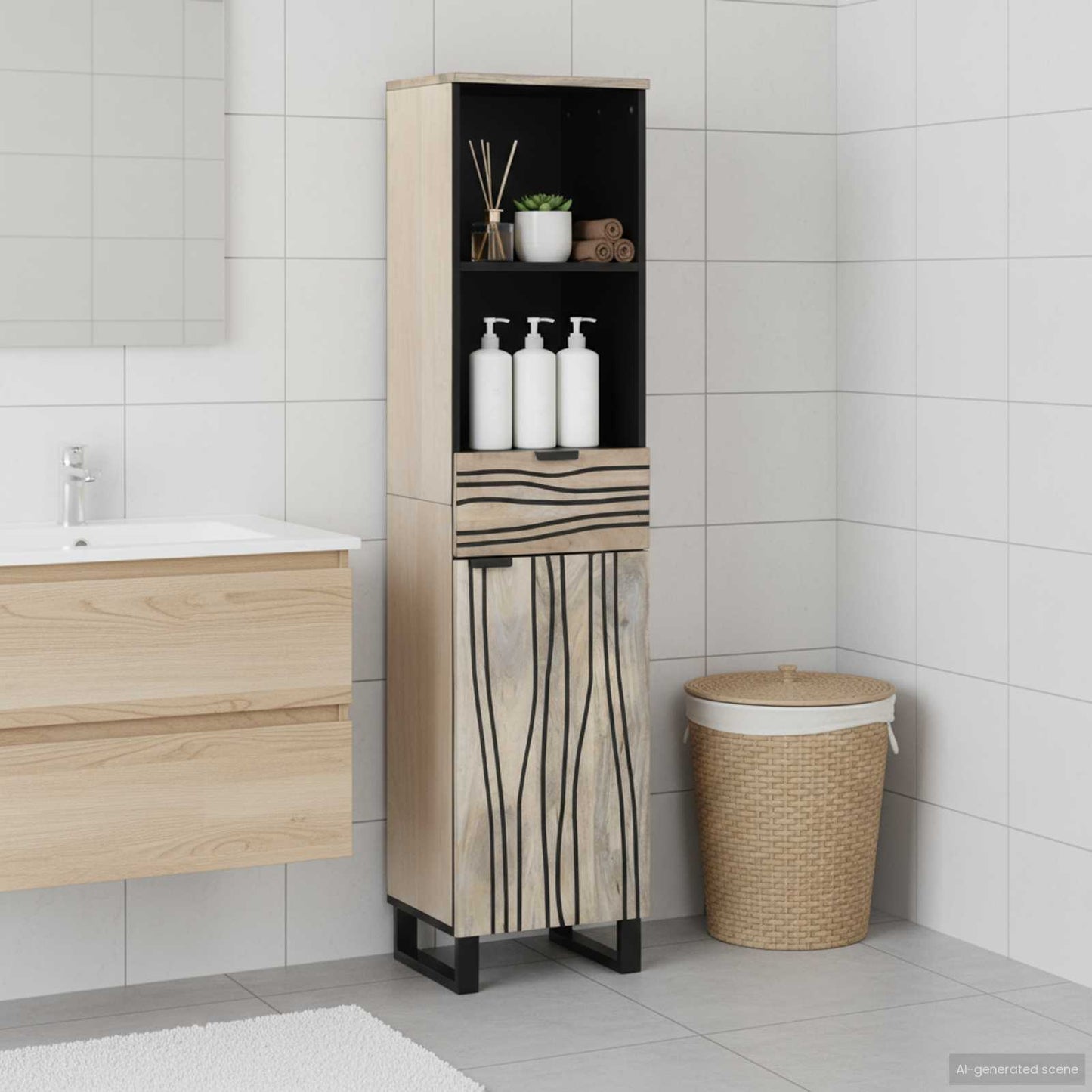 vidaXL Waschbeckenschrank mit Tür Weiß 38 x 33 x 160 cm Holzwerkstoff