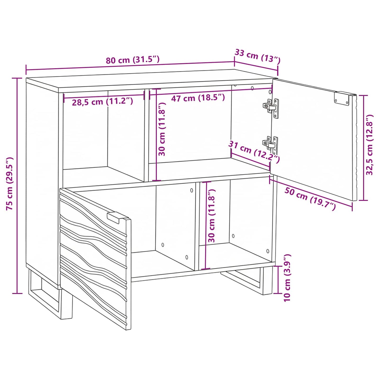 vidaXL Buffet blanc 80 x 33 x 75 cm en bois de manguier massif
