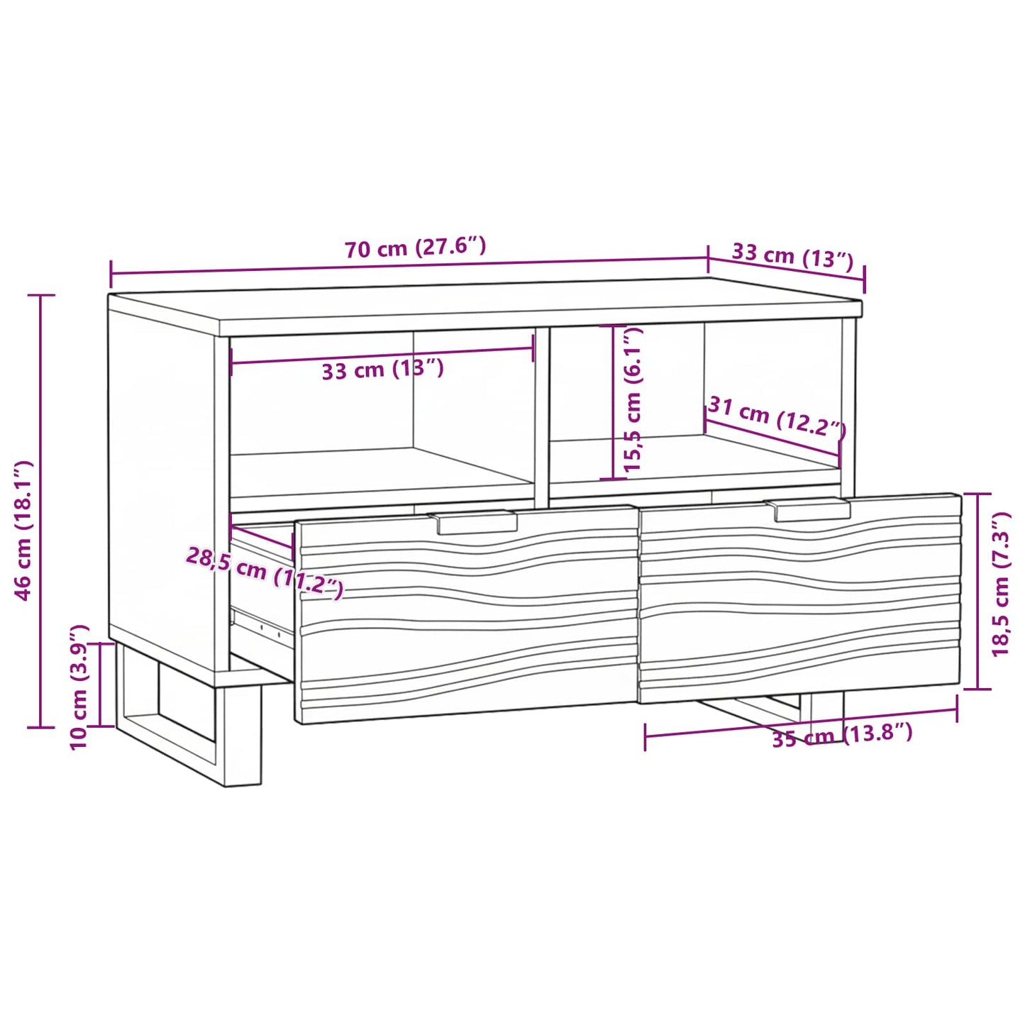vidaXL Meubles TV Noyer 70 x 33 x 46 cm Bois d'ingénierie