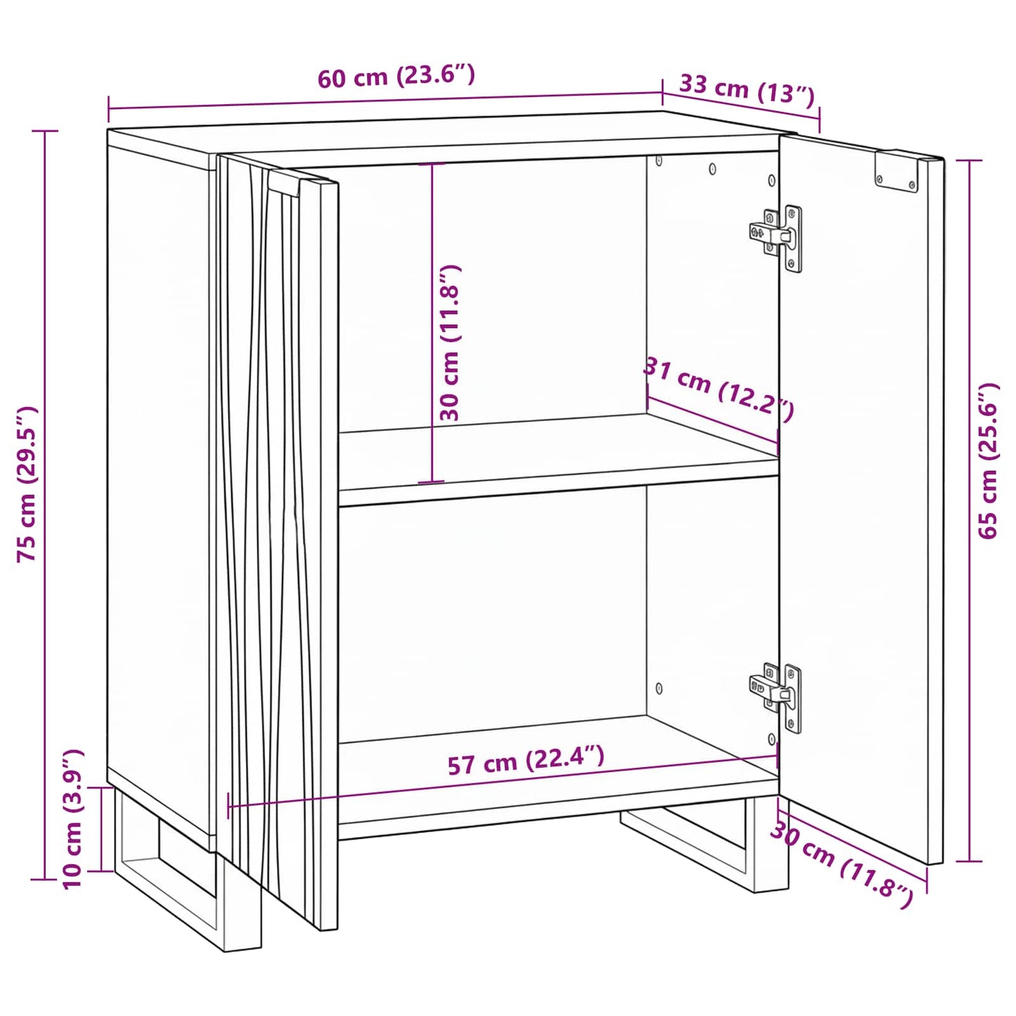 vidaXL Sideboard Walnuss 60 x 33,5 x 75 cm Massivholz Mango