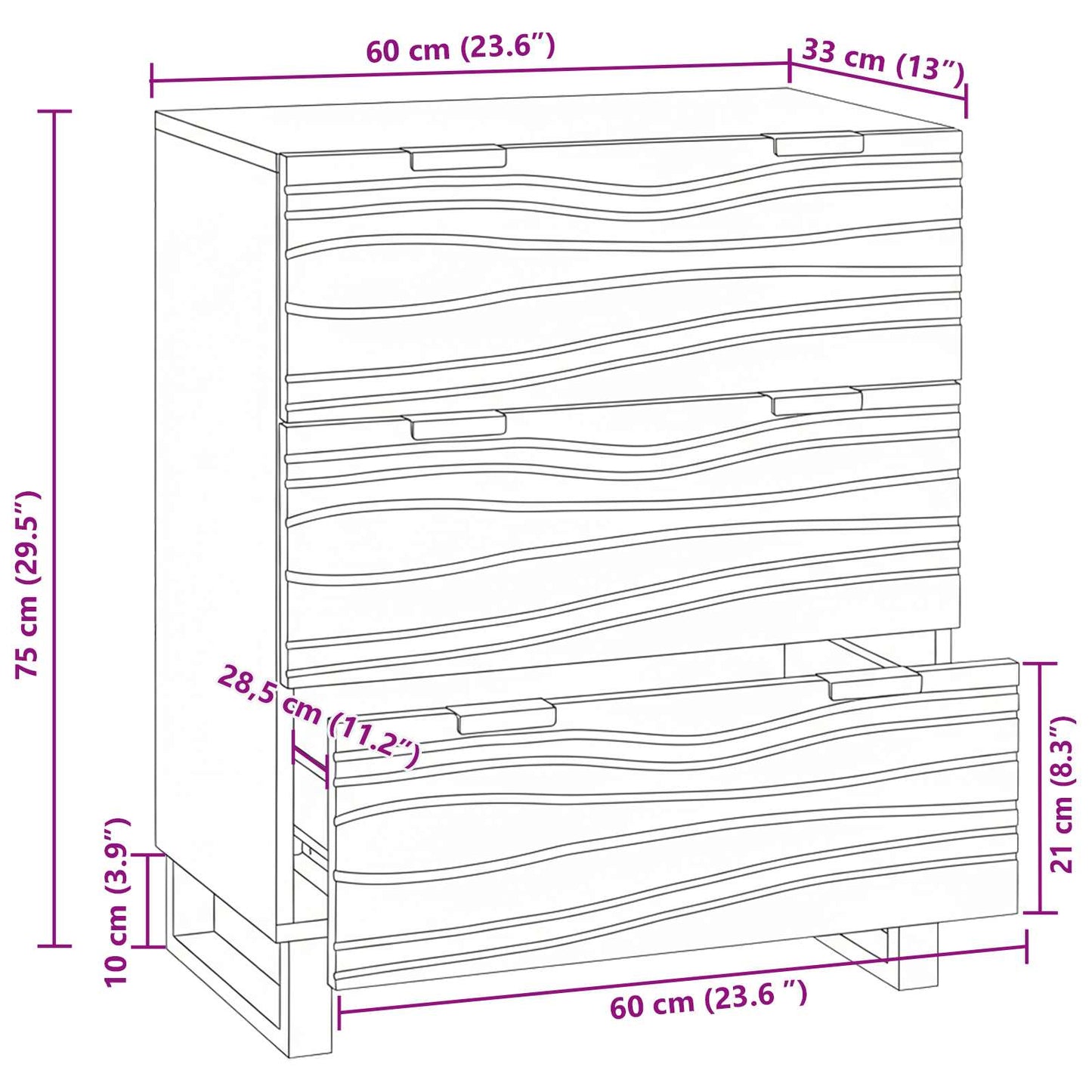 vidaXL Sideboard Braun 60 x 33.5 x 75 cm Massivholz Mango