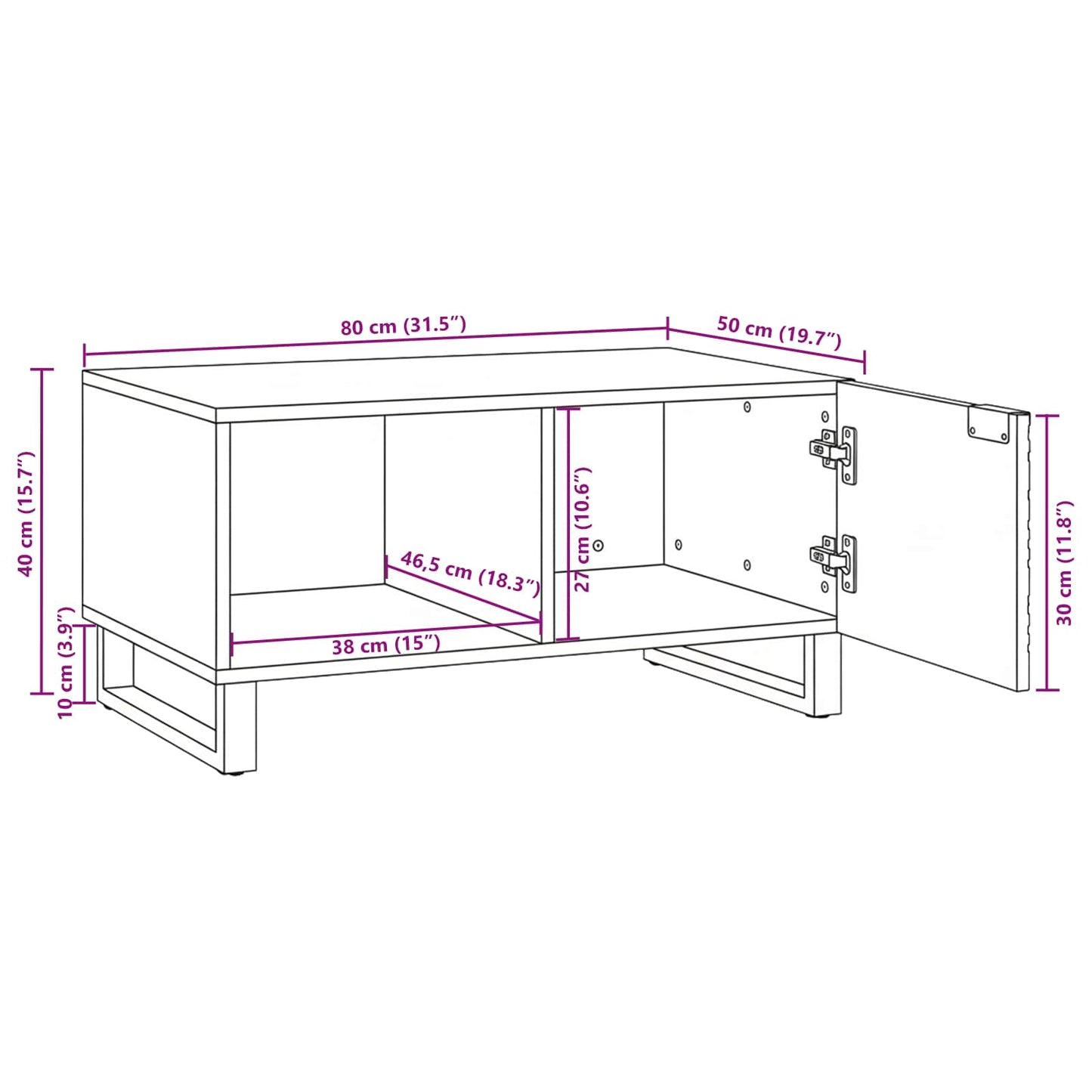 vidaXL Couchtisch Braun und Schwarz 80 x 50 x 40 cm Massivholz Akazie