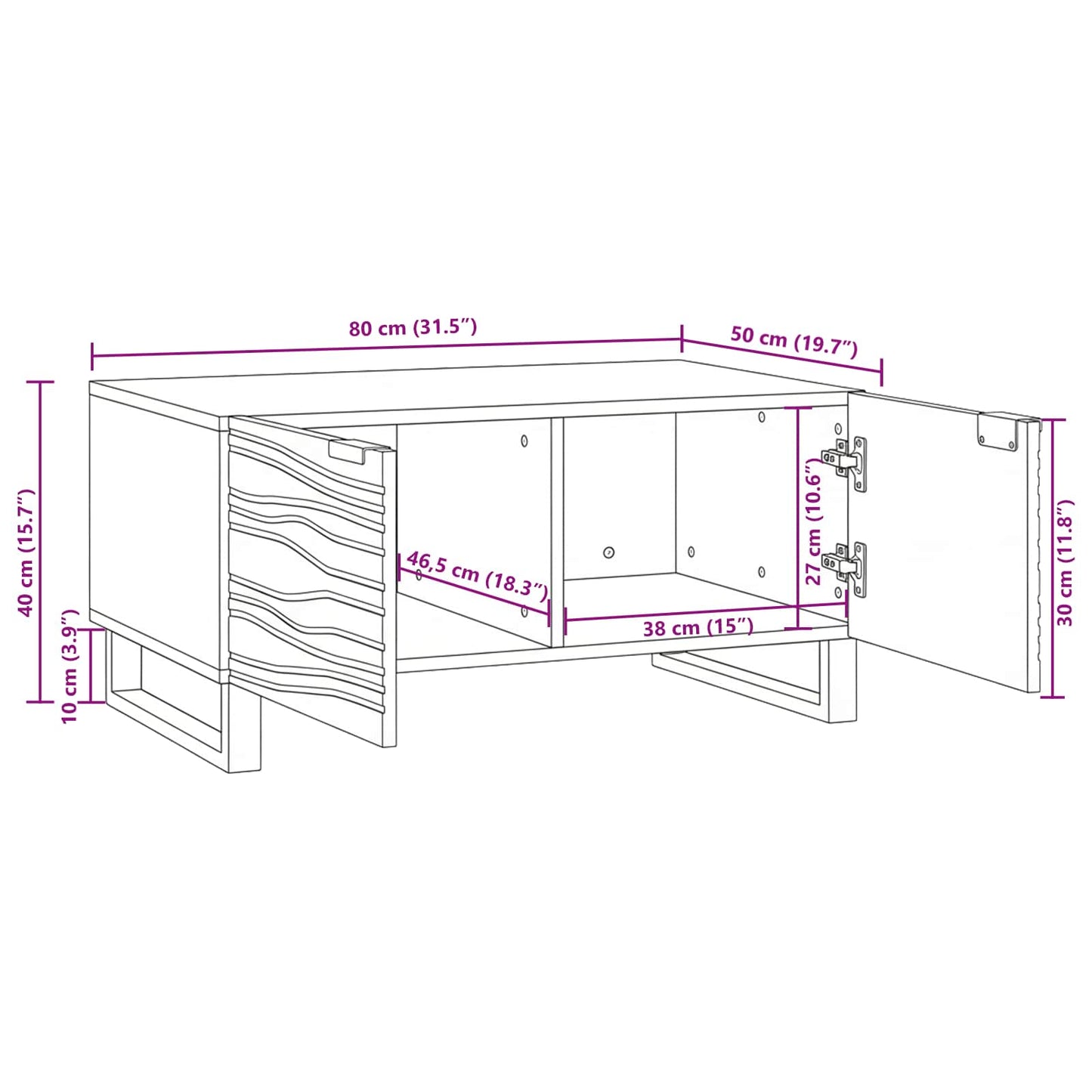 vidaXL Couchtisch Braun und Schwarz 80 x 50 x 40 cm Massivholz Akazie