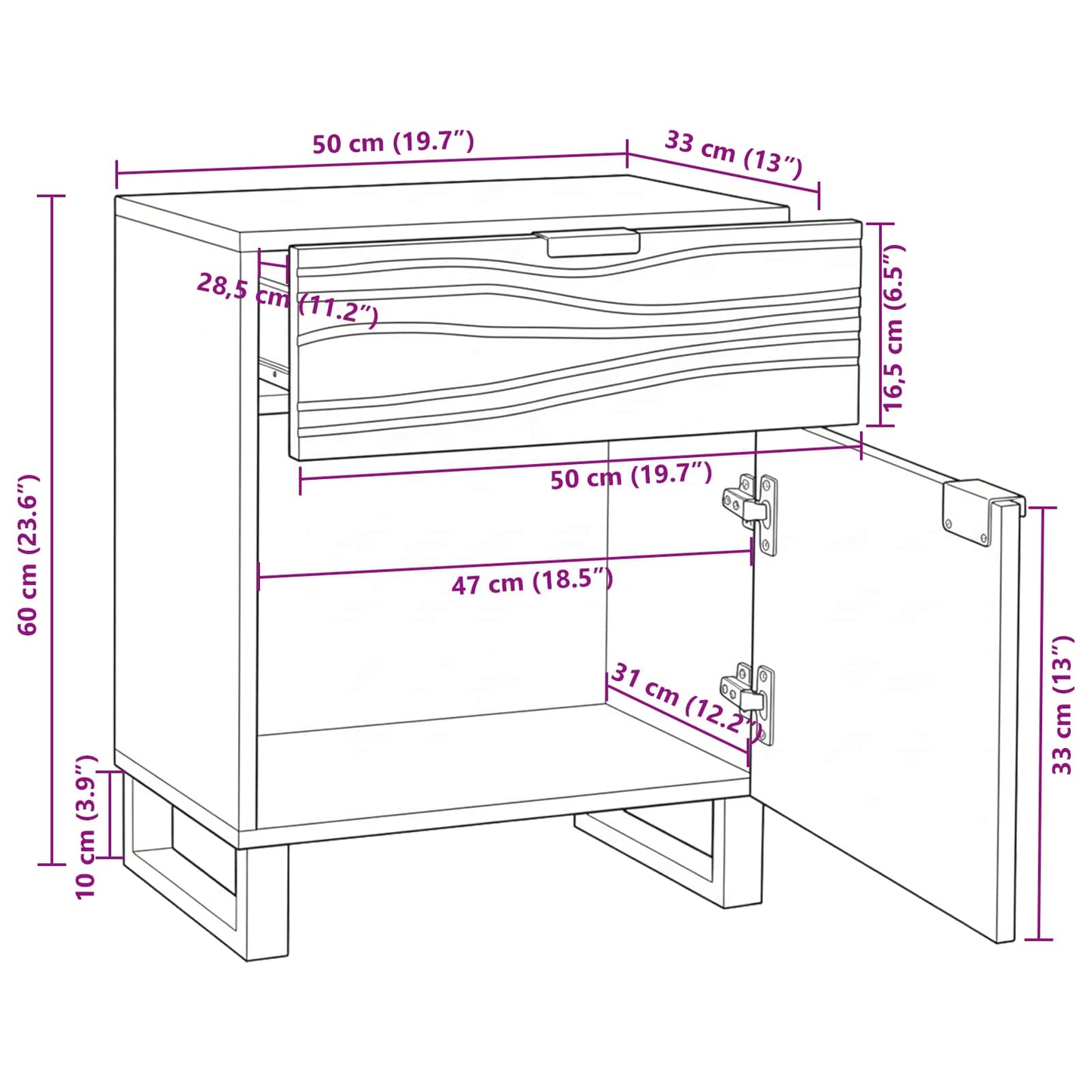 vidaXL Nachttisch Walnuss 50 x 33 x 60 cm Massivholz Akazie
