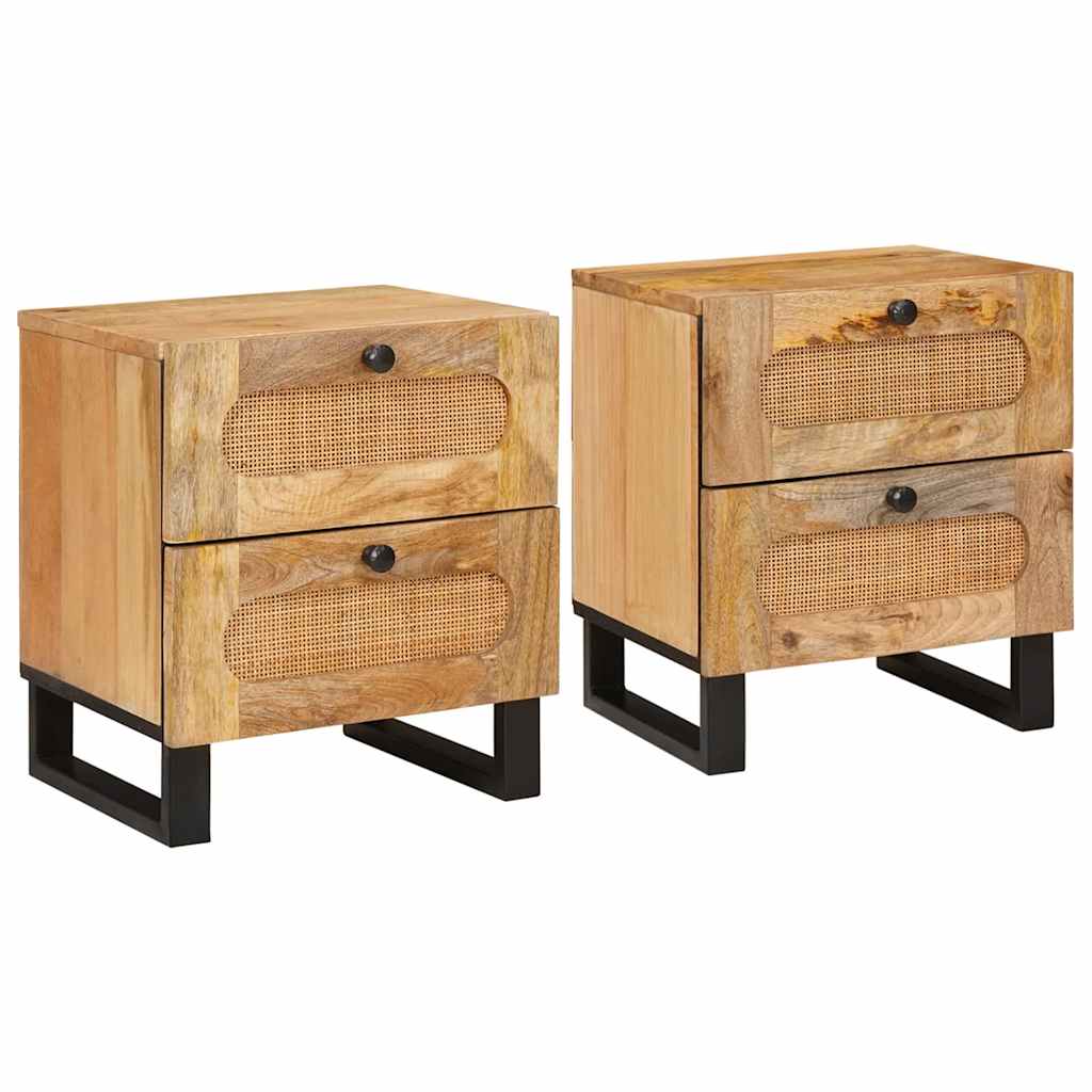vidaXL Nachttisch 2 pcs Natur 40 x 33 x 46 cm Massivholz Mango