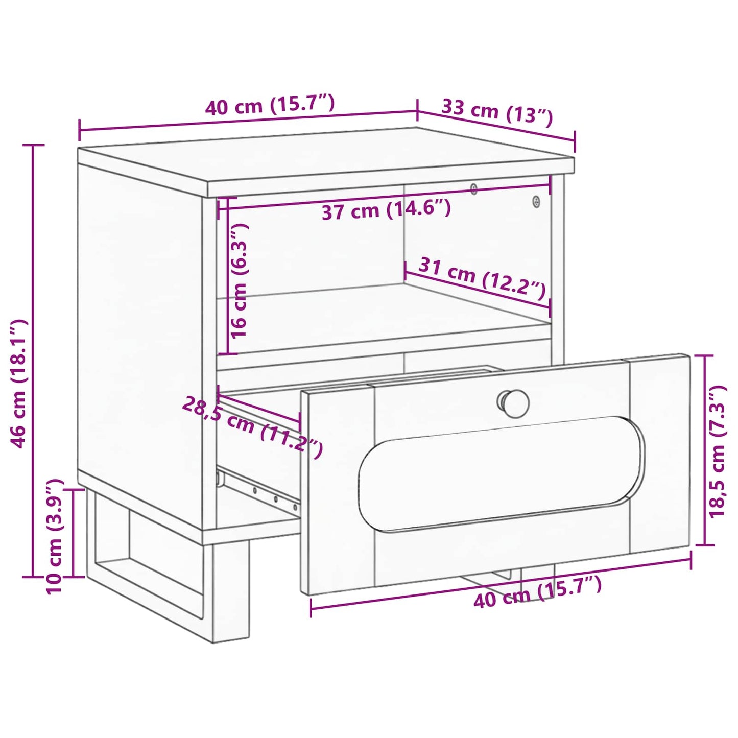 vidaXL Nachttisch Natur 40 x 33 x 46 cm Massivholz Mango