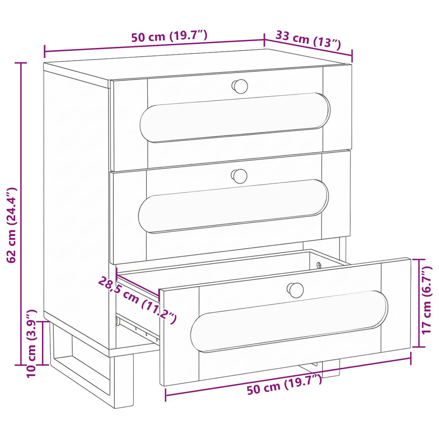 Nachttisch Natur 50 x 33 x 62 cm Massivholz Mango