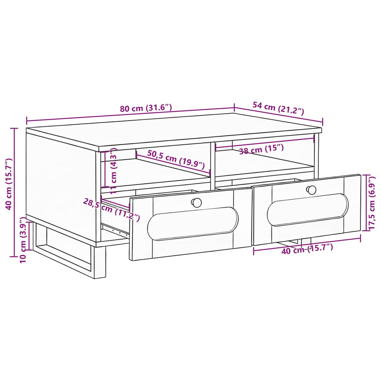vidaXL Couchtisch Artisan-Eiche 80 x 54 x 40 cm Massivholz Mango