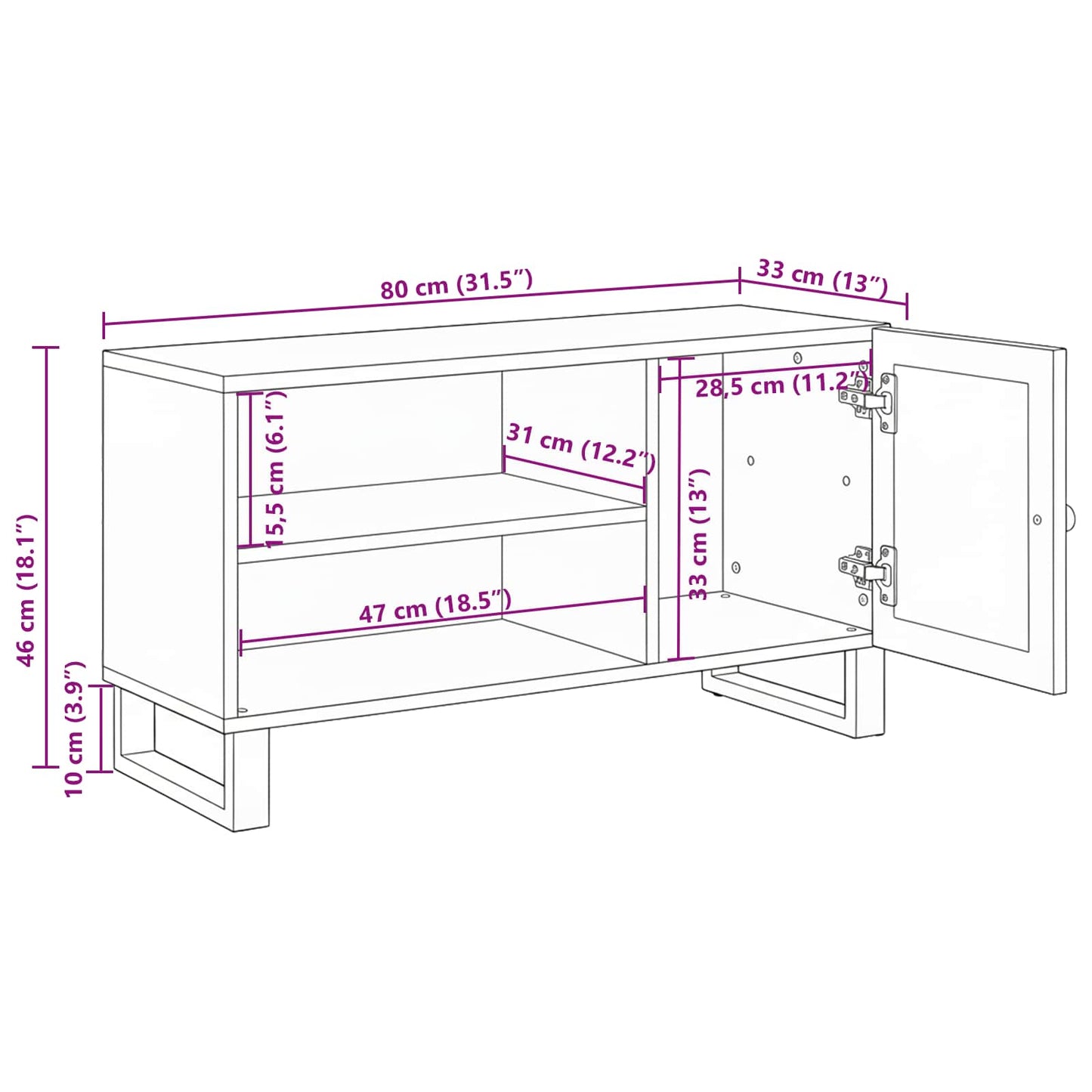 vidaXL TV-Schränk mit Speicher Braun 80 x 33 x 46 cm Massivholz Mango