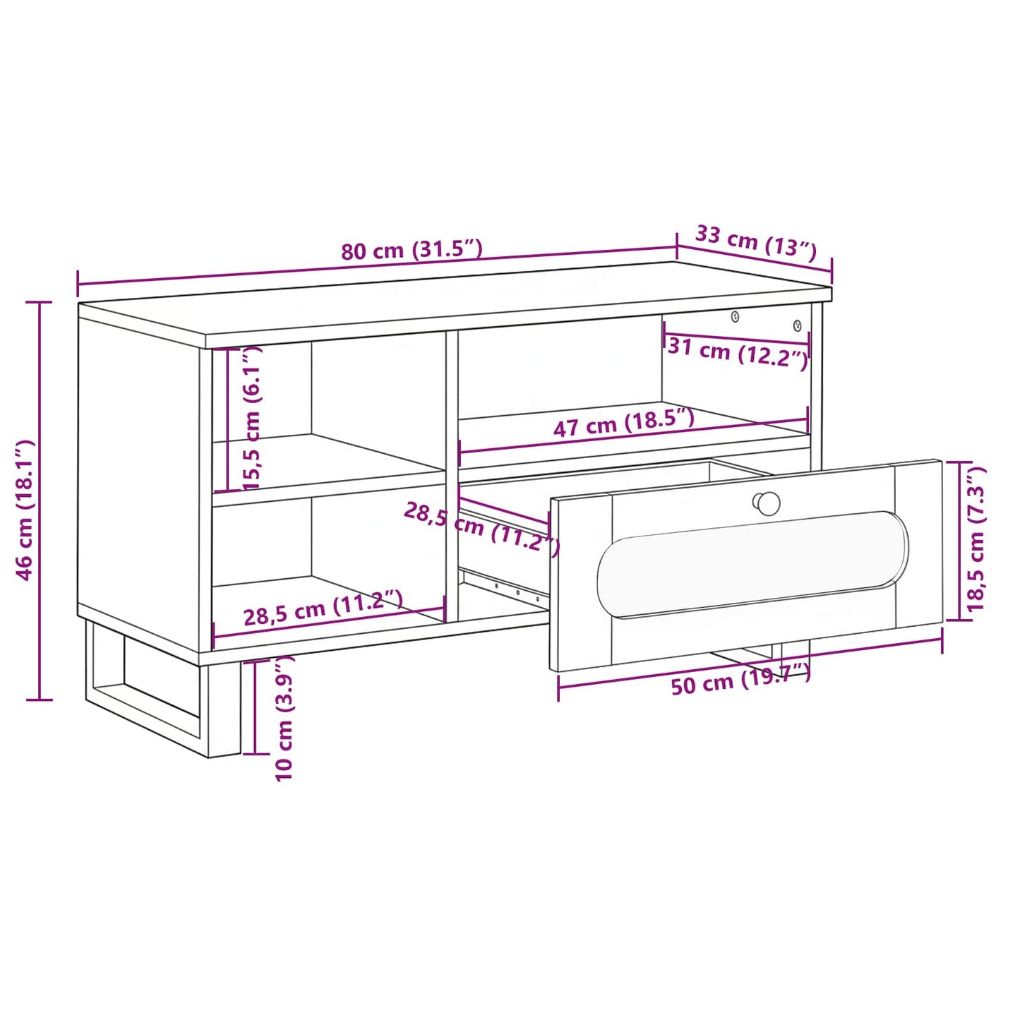 vidaXL TV-Schränk mit Regal Braun 80 x 33 x 46 cm Massivholz Mango