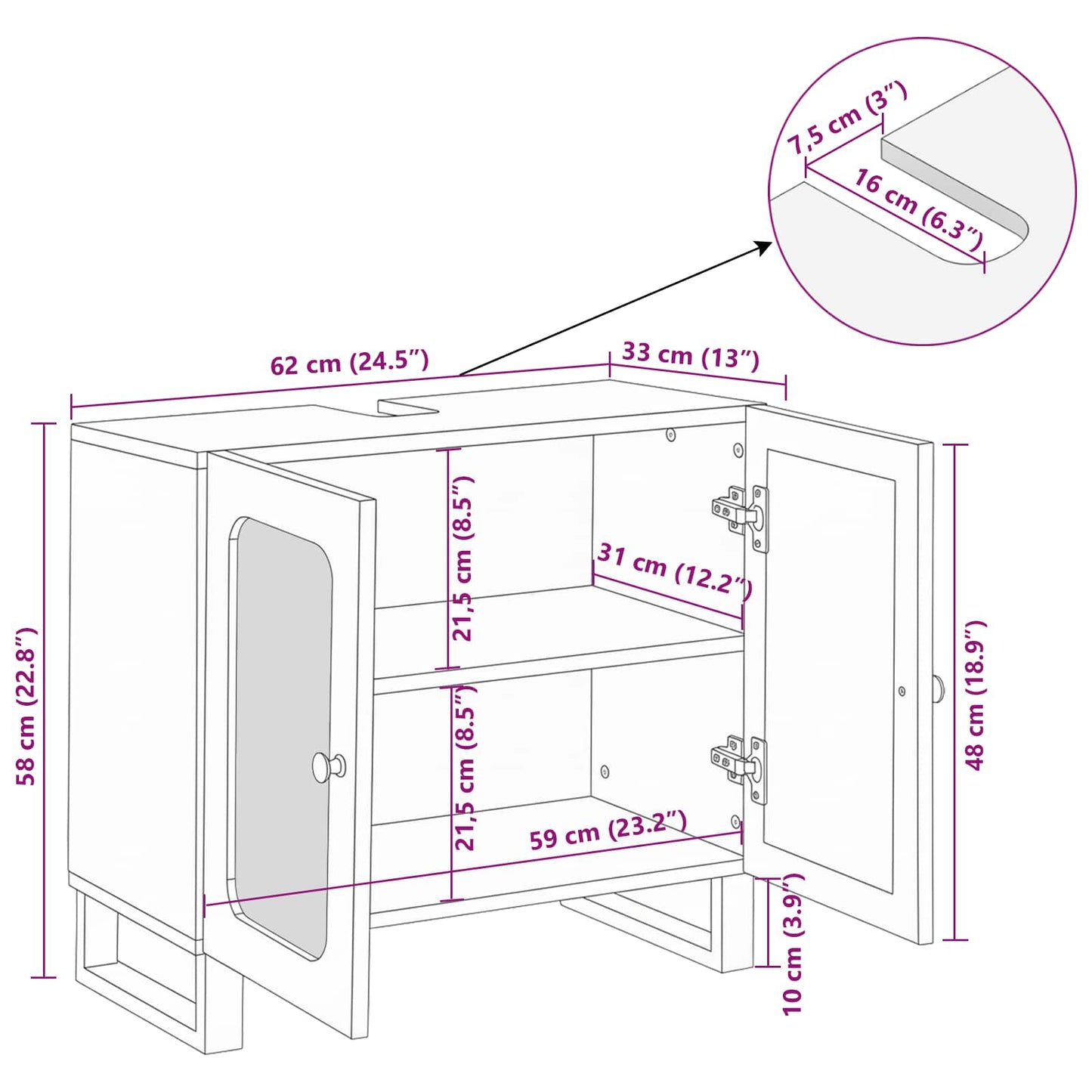 Waschbeckenschrank Braun 62 x 33 x 58 cm Massivholz Mango