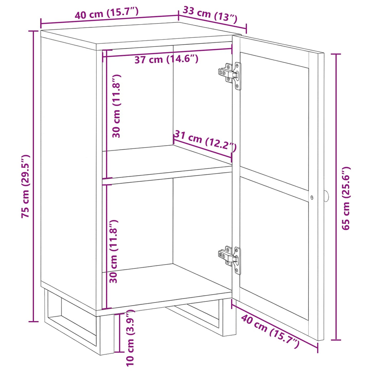 Sideboard mit Speicher Braun 40 x 33 x 75 cm Massivholz Mango