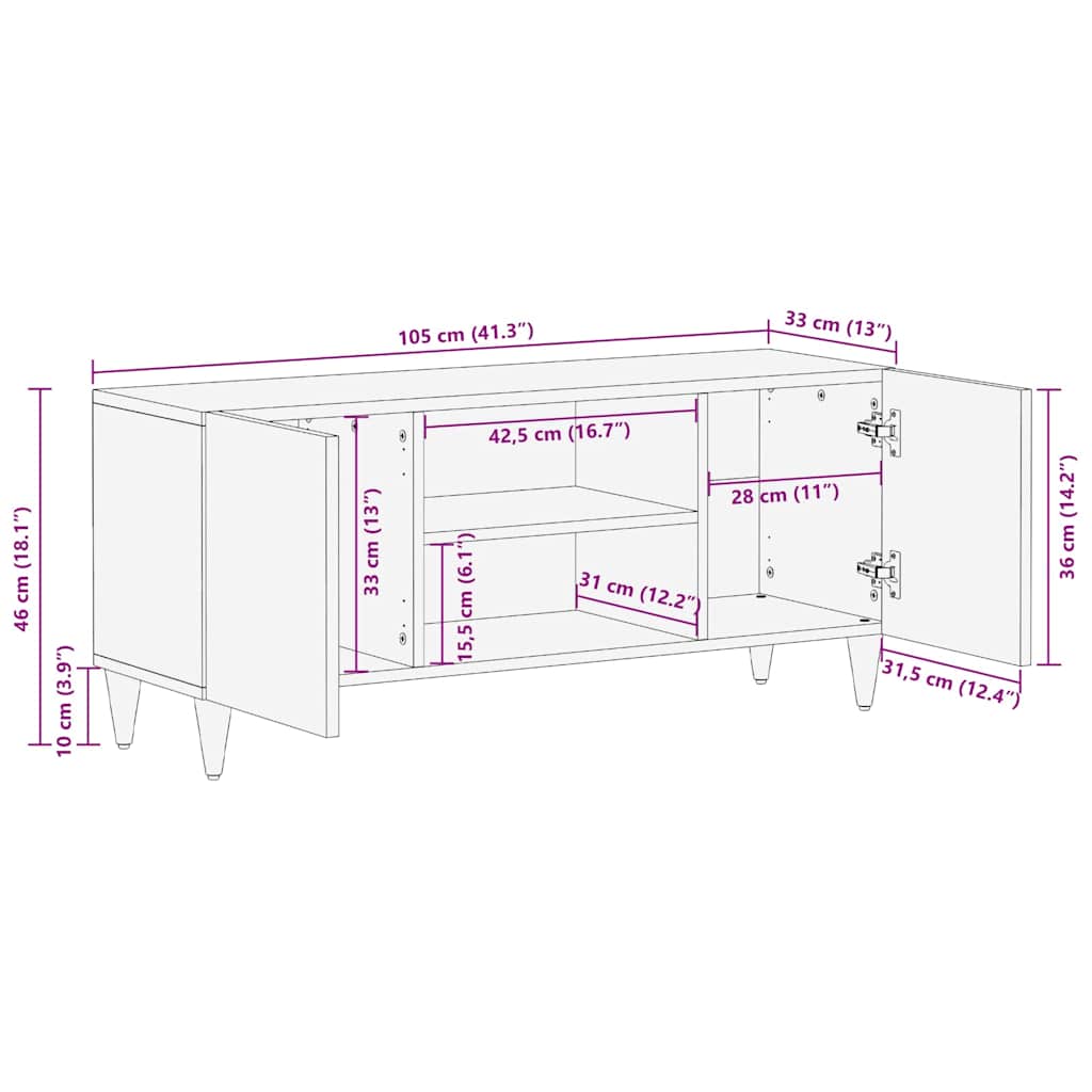 TV-Einheiten Hellbraun 105 x 33 x 46 cm Massivholz Mango
