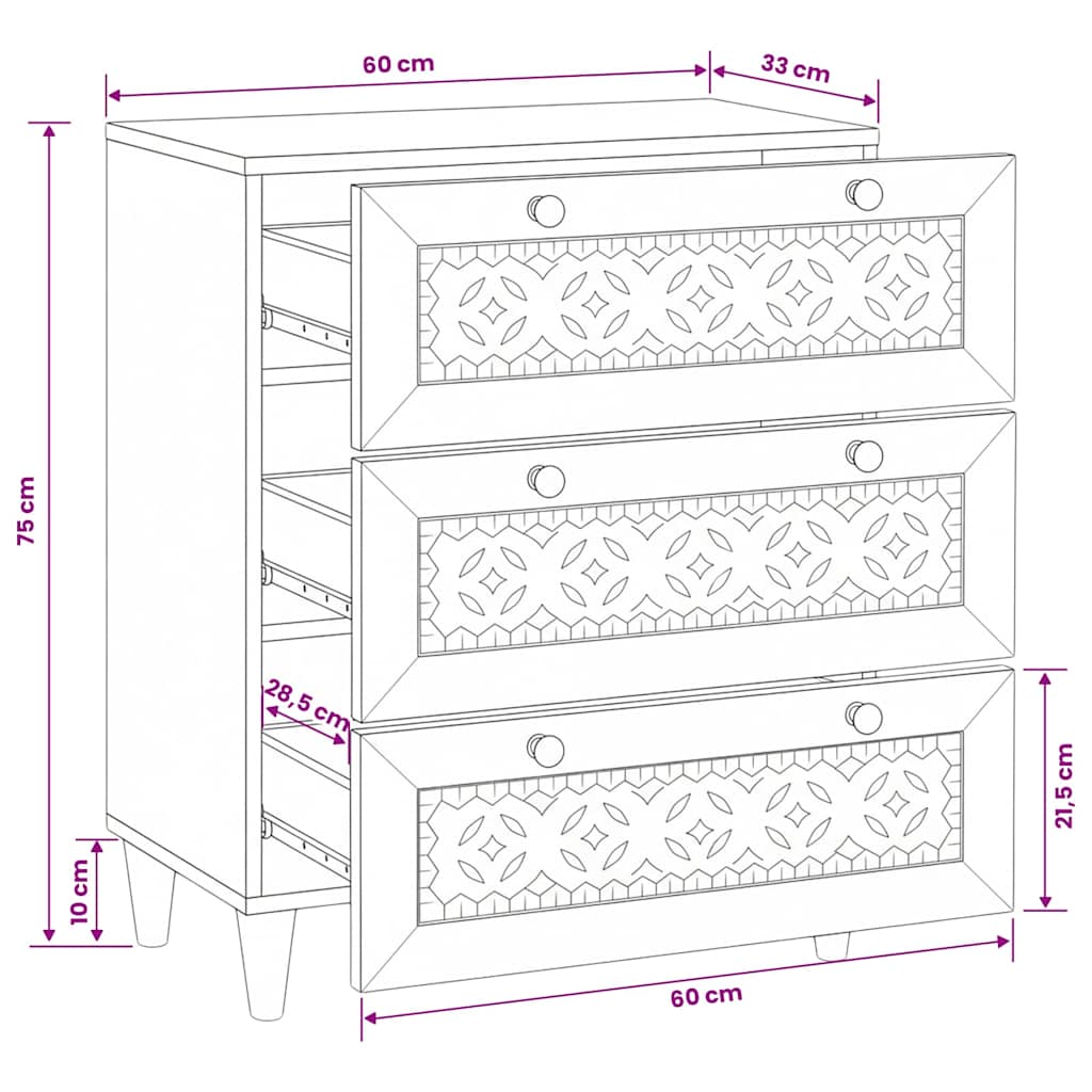 vidaXL Sideboard Hellbraun 60 x 33 x 75 cm massives Mangoholz