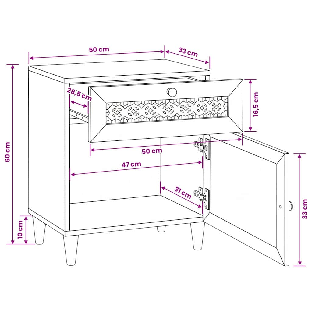 vidaXL Nachttisch mit Tür Hellbraun 50 x 33 x 60 cm Massivholz Akazie
