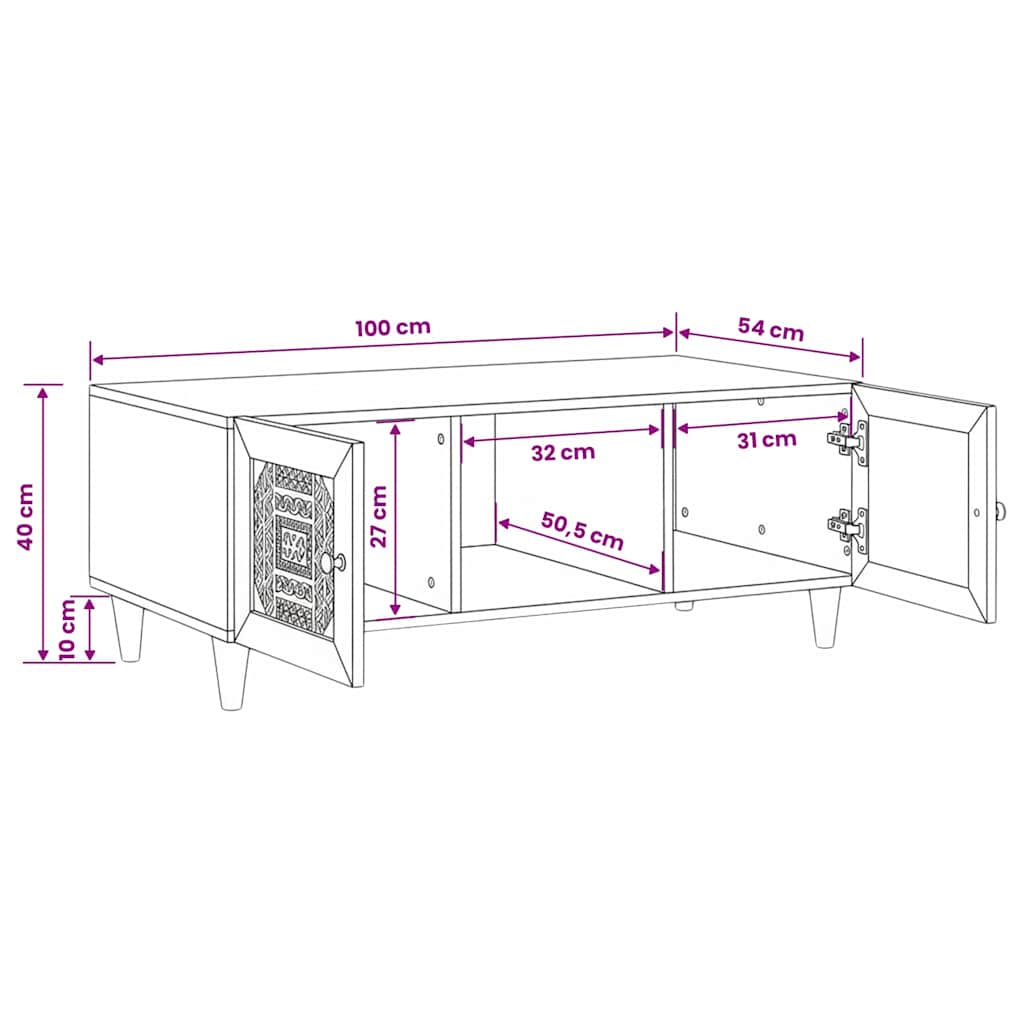 vidaXL Couchtisch mit Tür Hellbraun 100 x 54 x 40 cm Massivholz Akazie