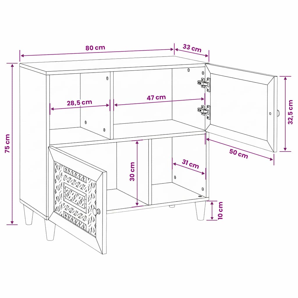 vidaXL Sideboard Hellbraun 33,5 x 80 x 75 cm