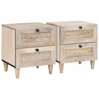 vidaXL Nachttisch 2 pcs Beige 40 x 33 x 46 cm Massivholz Akazie