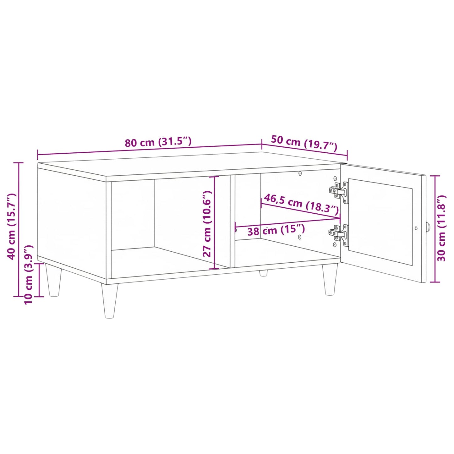 vidaXL Couchtisch mit Regal Beige 80 x 50 x 40 cm Massivholz Akazie