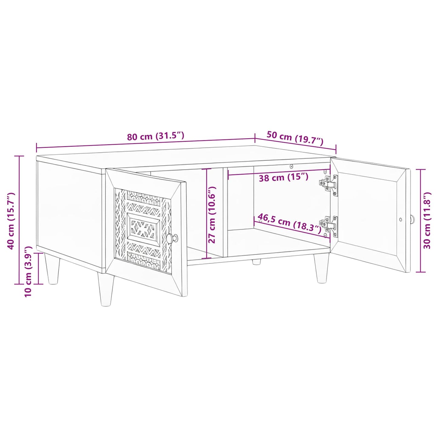 vidaXL Couchtisch mit Speicher Beige 80 x 50 x 40 cm Massivholz Akazie