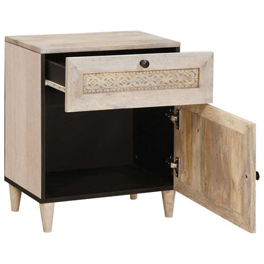 vidaXL Nachttisch mit Speicher Beige 50 x 33 x 60 cm Massivholz Akazie