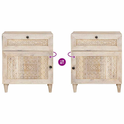 Nachttisch mit Speicher Beige 50 x 33 x 60 cm Massivholz Akazie