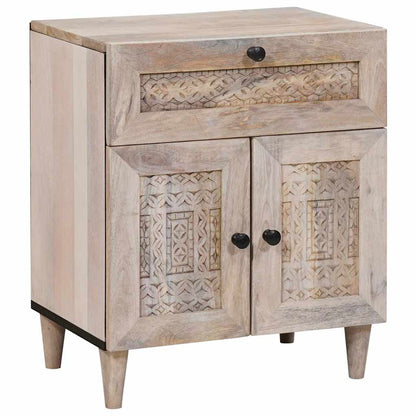 vidaXL Nachttisch mit Speicher Beige 50 x 33 x 60 cm Massivholz Akazie