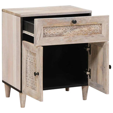 vidaXL Nachttisch mit Speicher Beige 50 x 33 x 60 cm Massivholz Akazie