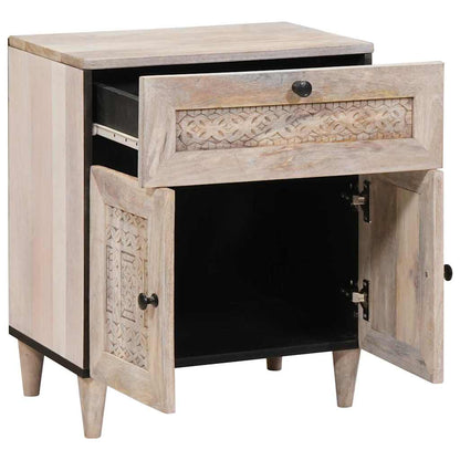 vidaXL Nachttisch mit Speicher Beige 50 x 33 x 60 cm Massivholz Akazie