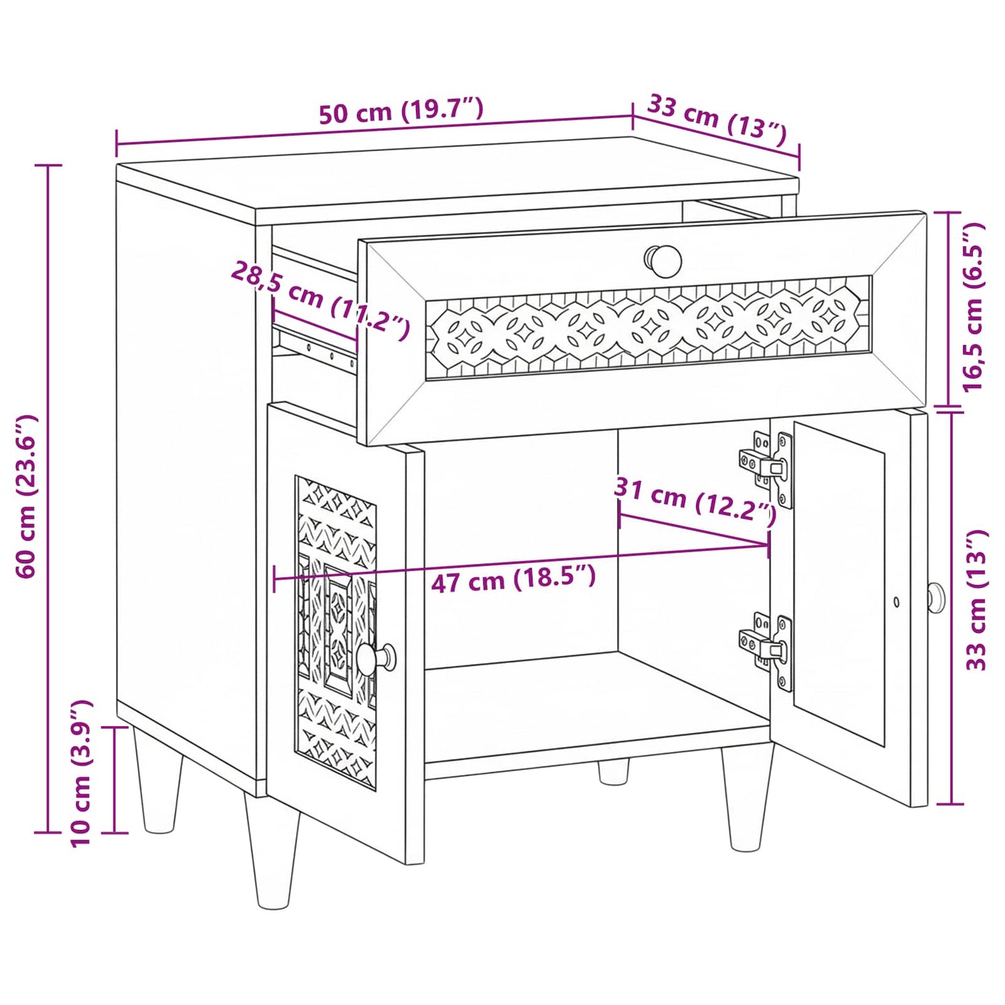 vidaXL Nachttisch mit Speicher Beige 50 x 33 x 60 cm Massivholz Akazie