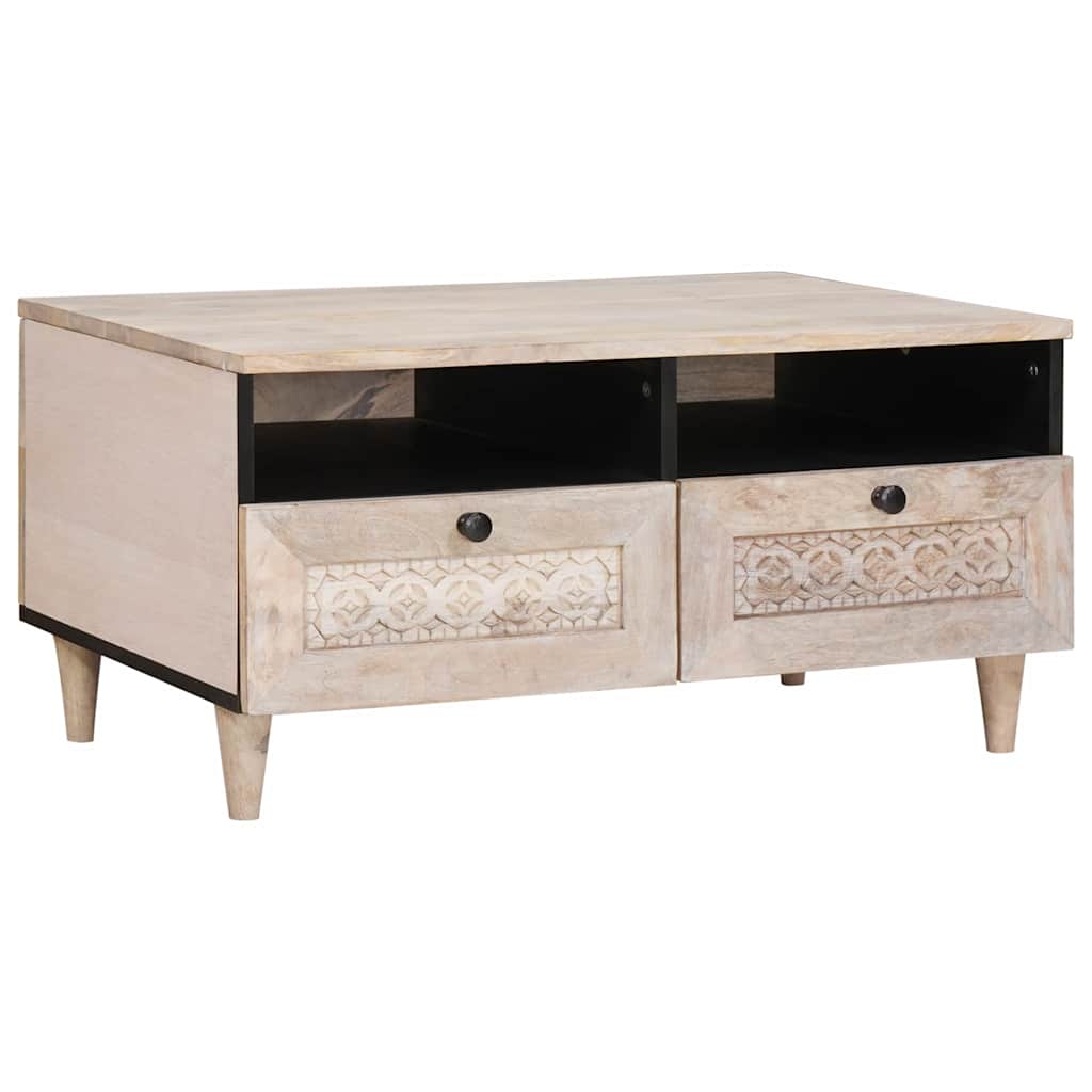 vidaXL Couchtisch mit Regal Weiß 80 x 54 x 40 cm Massivholz Akazie