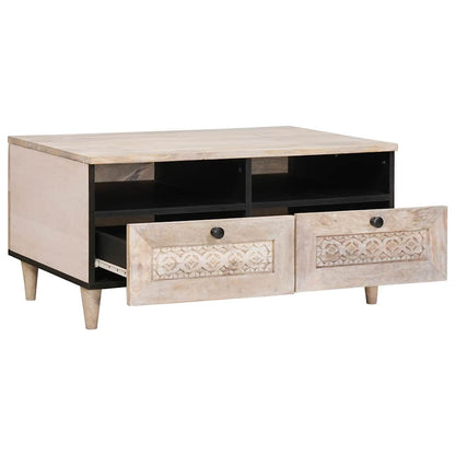 vidaXL Couchtisch mit Regal Weiß 80 x 54 x 40 cm Massivholz Akazie