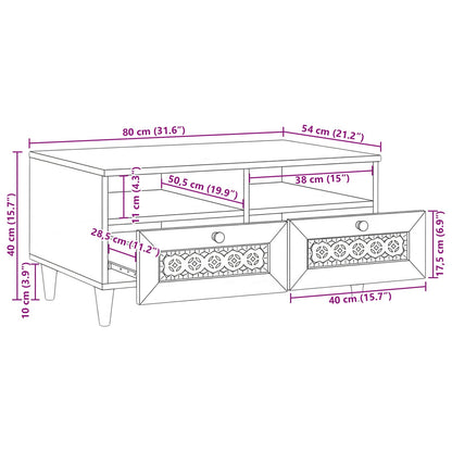 vidaXL Couchtisch mit Regal Weiß 80 x 54 x 40 cm Massivholz Akazie