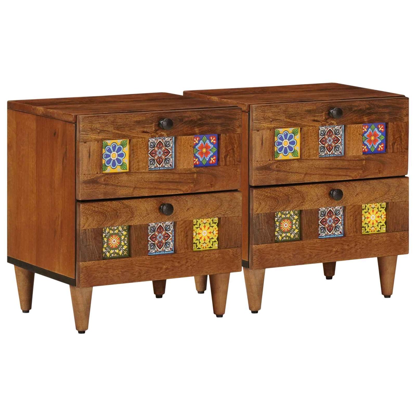 Nachttisch 2 pcs Braun 40 x 33 x 46 cm Massivholz Mango