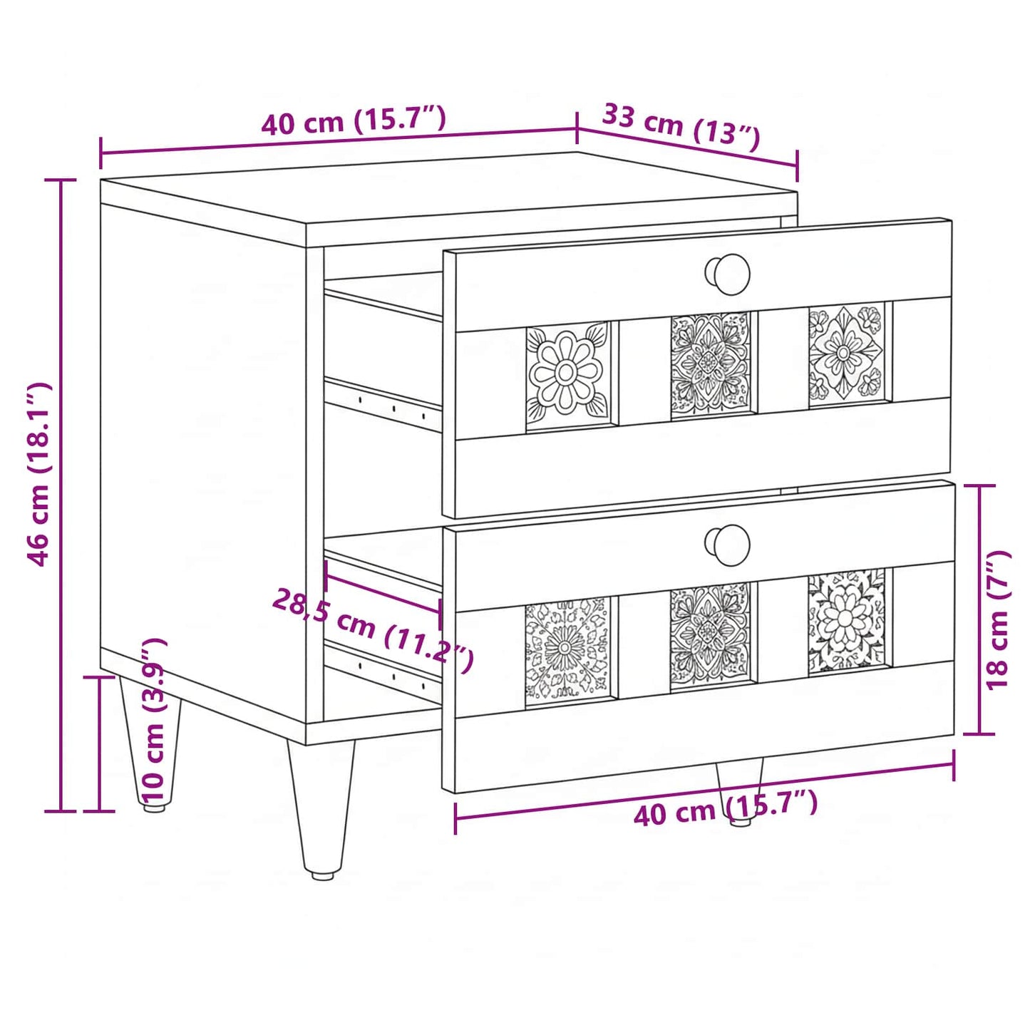 Nachttisch 2 pcs Braun 40 x 33 x 46 cm Massivholz Mango