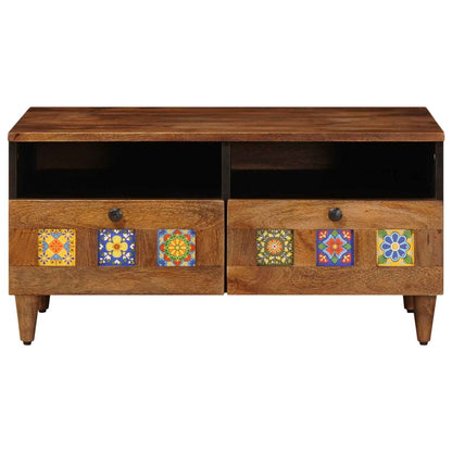 vidaXL TV-Schränk mit Regal Walnuss 70 x 33 x 46 cm Massivholz Mango