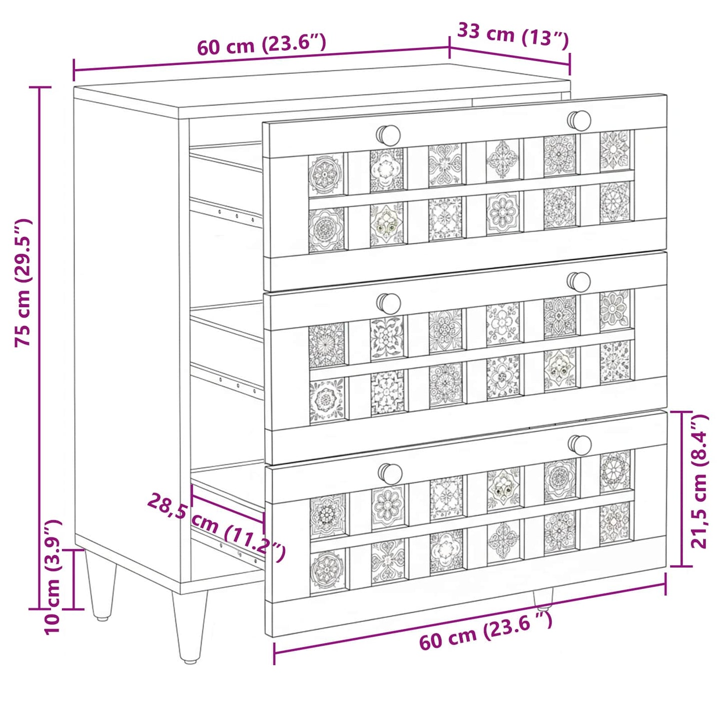 vidaXL Sideboard Walnuss 60 x 33 x 75 cm Massivholz Mango