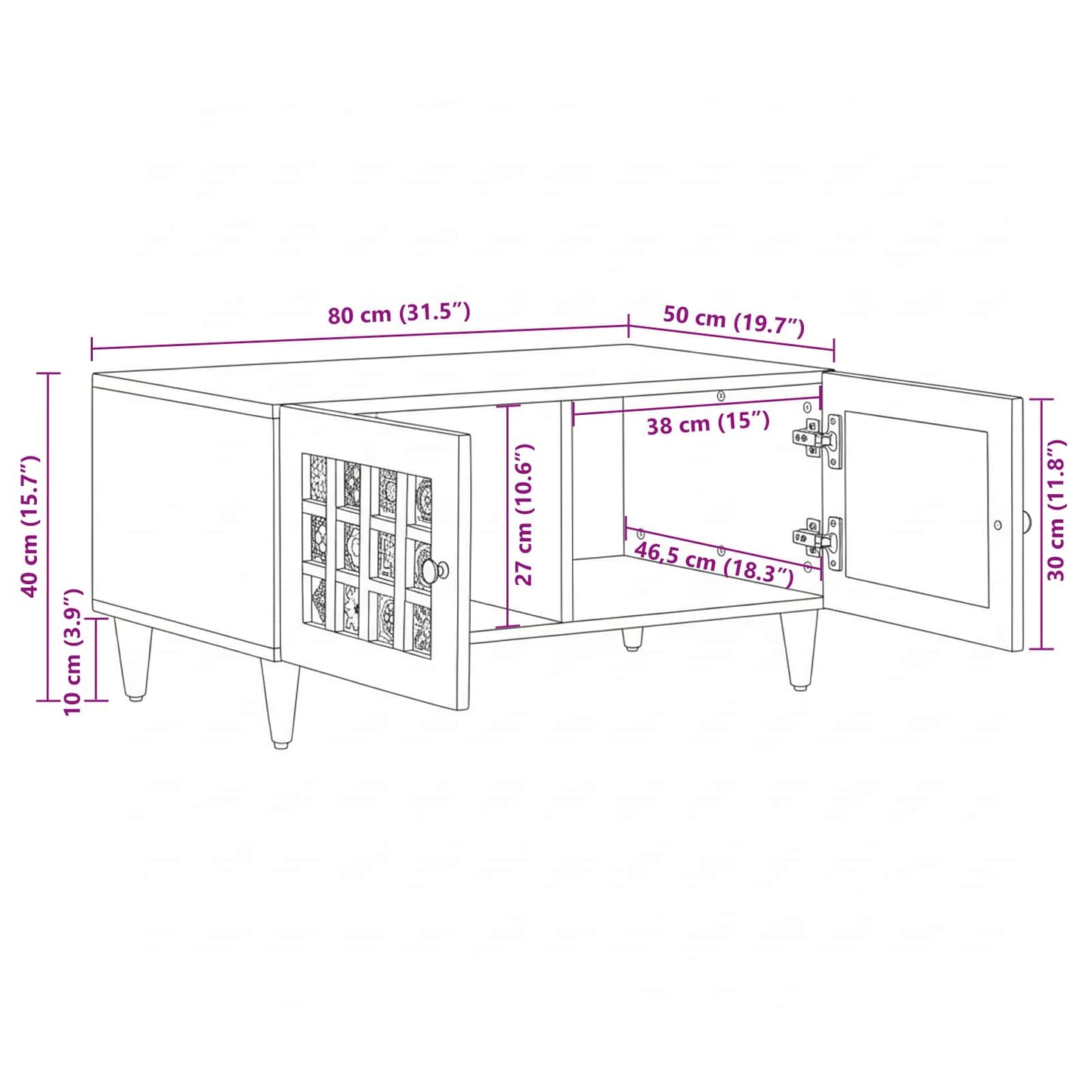 Couchtisch Braun 80 x 50 x 40 cm Massivholz Mango