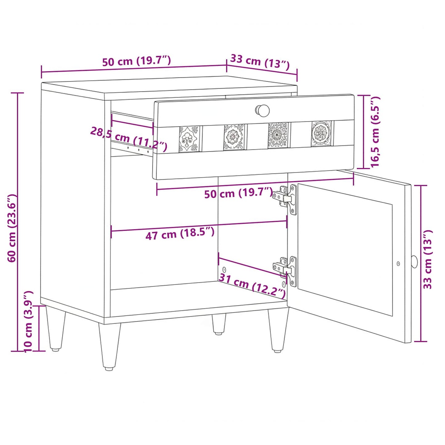 vidaXL Nachttisch Braun 50 x 33 x 60 cm Massivholz Mango