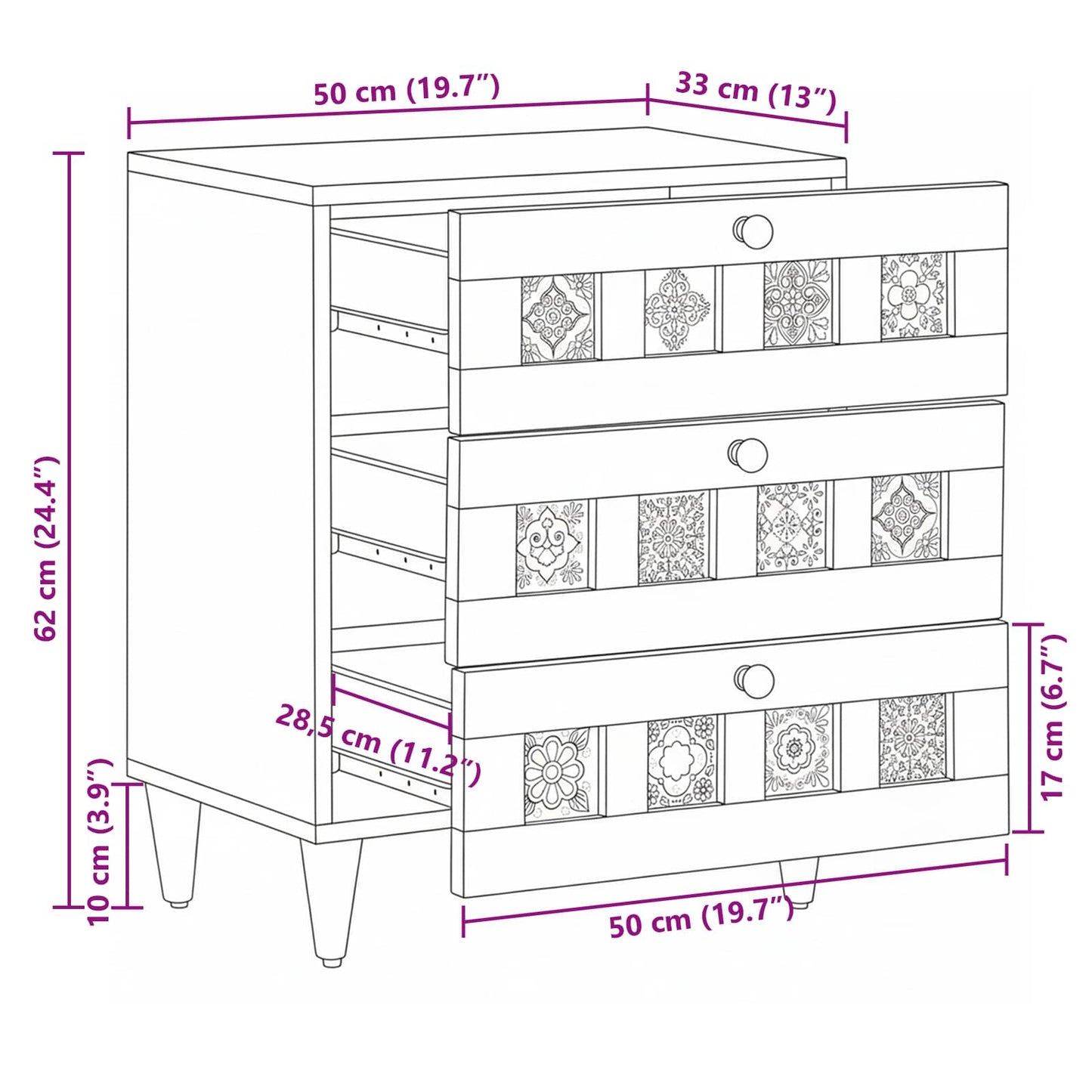 Nachttisch Braun 50 x 33 x 62 cm Massivholz Mango