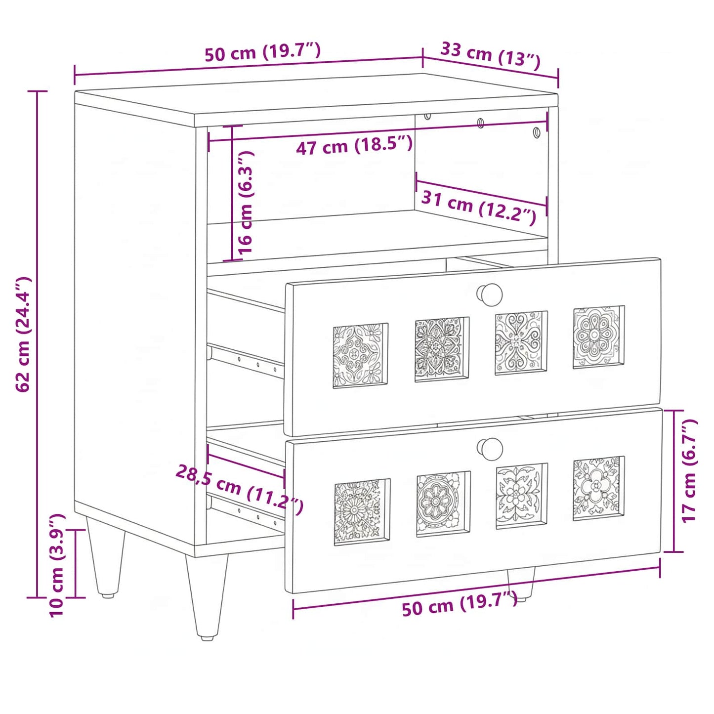 vidaXL Nachttisch Braun 50 x 33 x 62 cm Massivholz Mango