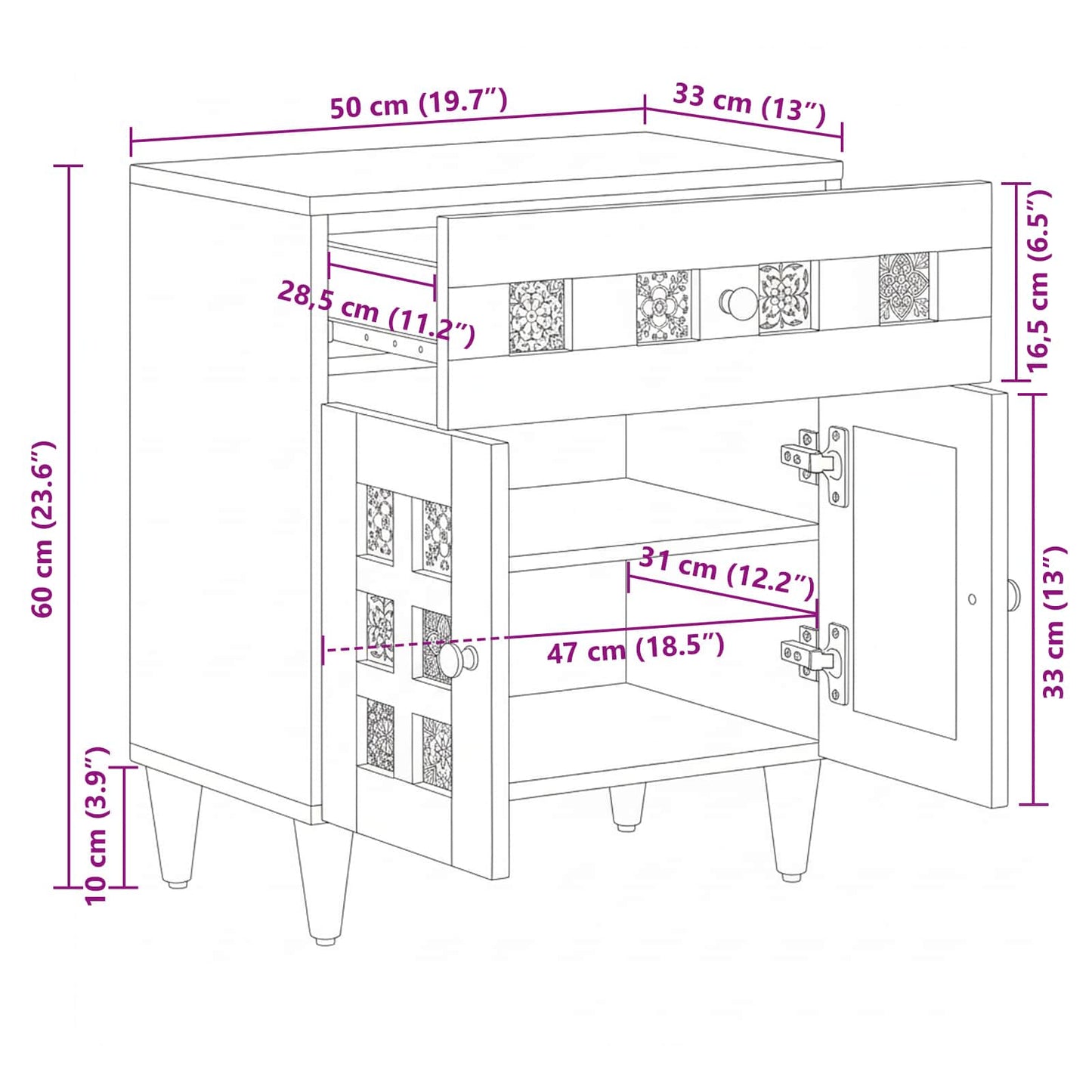 vidaXL Nachttisch Braun 50 x 33 x 60 cm Massivholz Mango