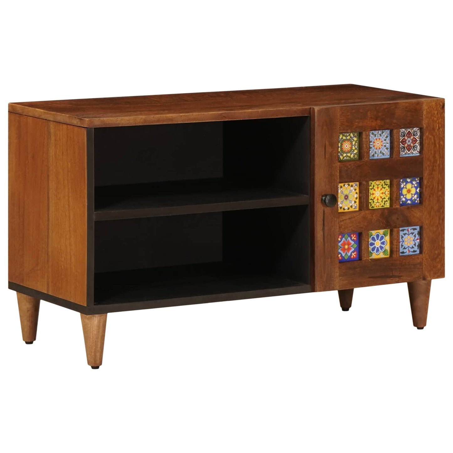 vidaXL TV-Schränk mit Tür Walnuss 80 x 33 x 46 cm Massivholz Mango