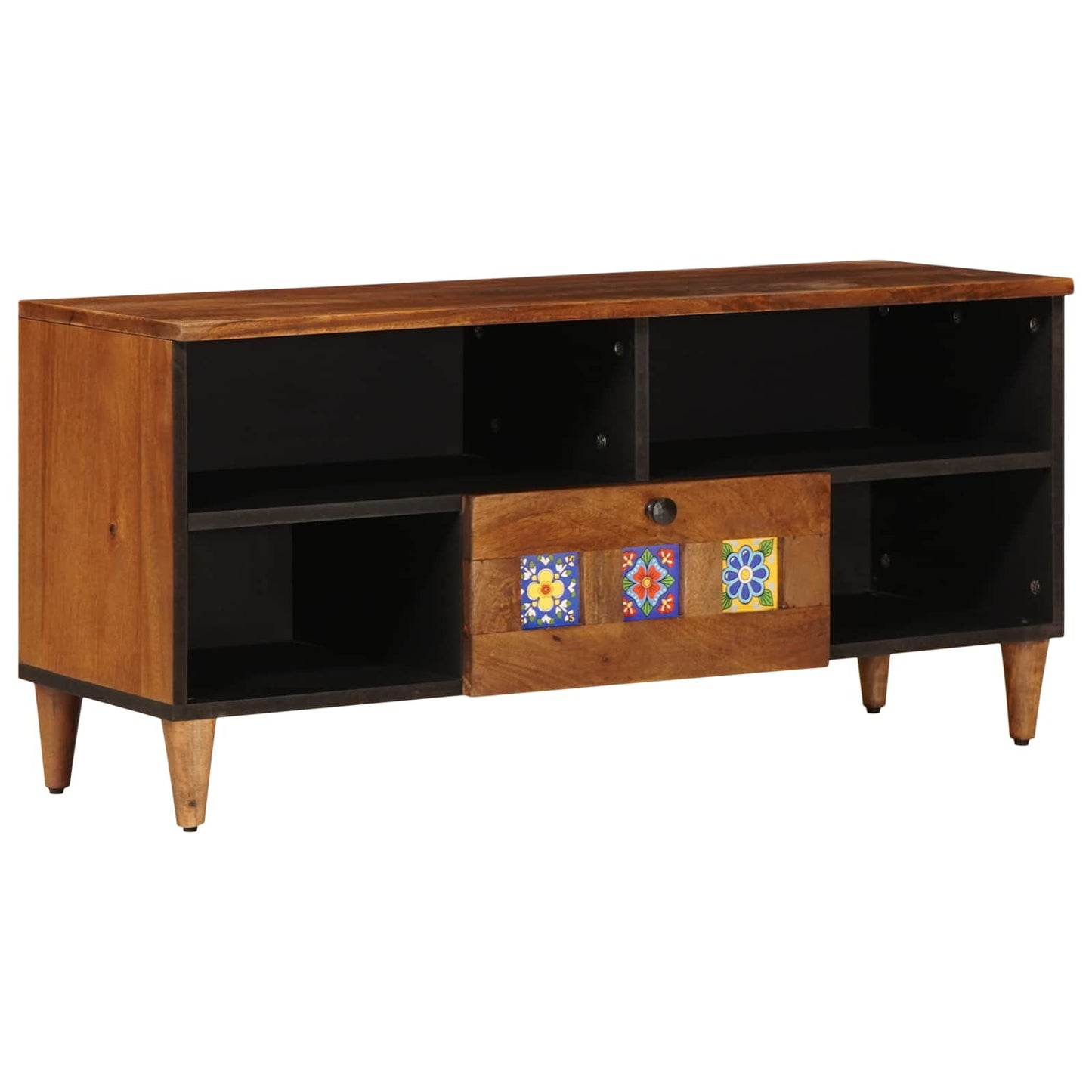 vidaXL TV-Schränk mit Regal Walnuss 100 x 33 x 46 cm Massivholz Mango