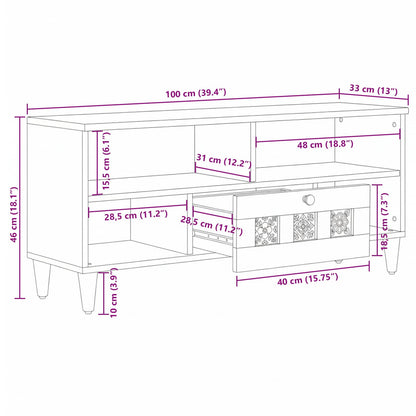 vidaXL TV-Schränk mit Regal Walnuss 100 x 33 x 46 cm Massivholz Mango