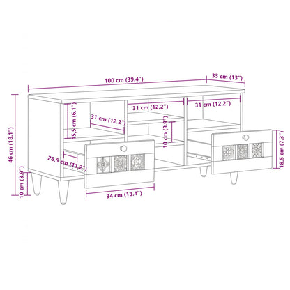 vidaXL TV-Schränk mit Regal Walnuss 100 x 33 x 46 cm Massivholz Mango
