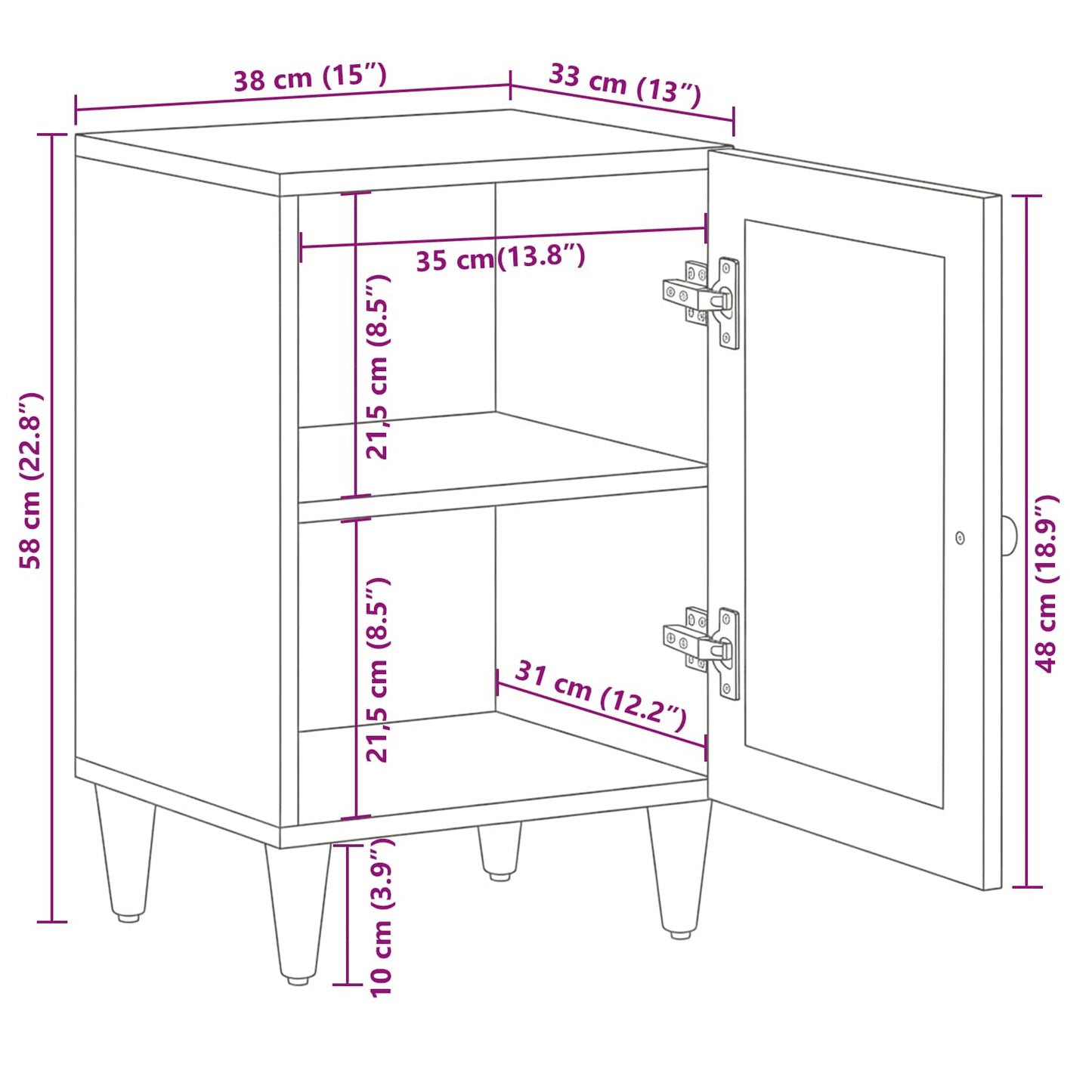 vidaXL Badezimmerschrank mit Speicher mit Tür Walnuss 38 x 33 x 58 cm